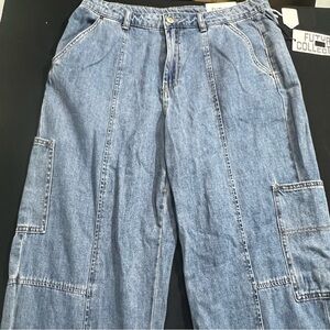 Future Collective Cargo Blue Denim Mid Rise Cargo Pants Size 10